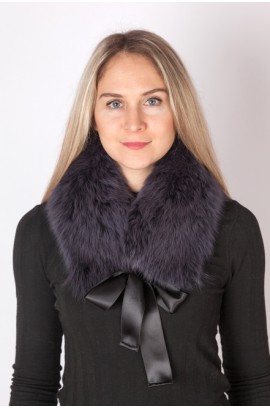 Dark blue fox fur collar-neck warmer